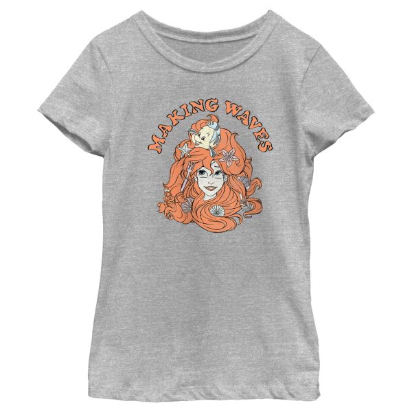 Girl_s The Little Mermaid Ariel and Flounder Making Waves T-Shirt