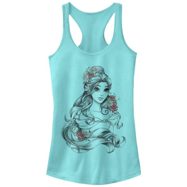 Junior_s Beauty and the Beast Flowers Racerback Tank Top