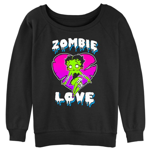 Junior_s Betty Boop Halloween Green Zombie Love Sweatshirt