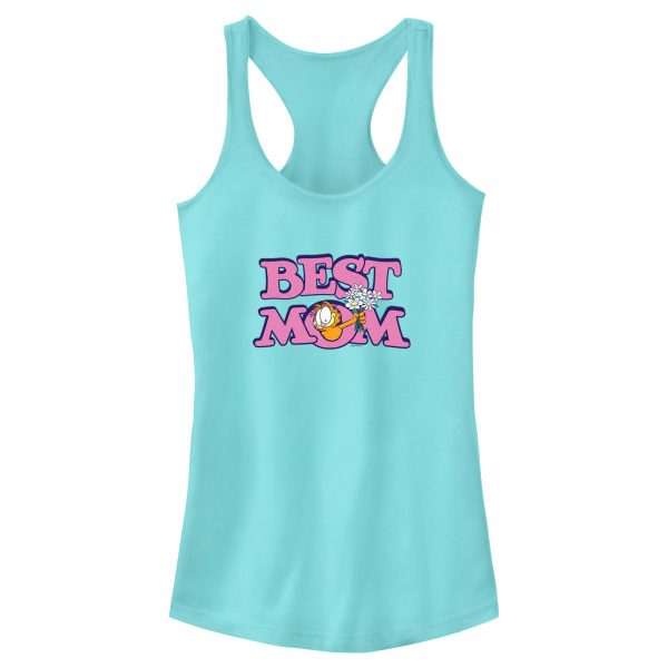 Junior_s Garfield Best Mom Floral Cat Racerback Tank Top