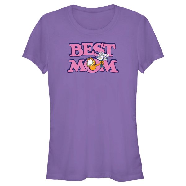 Junior_s Garfield Best Mom Floral Cat T-Shirt