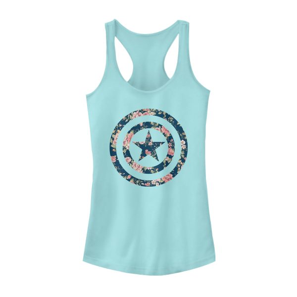 Junior_s Marvel Captain America Floral Print Racerback Tank Top