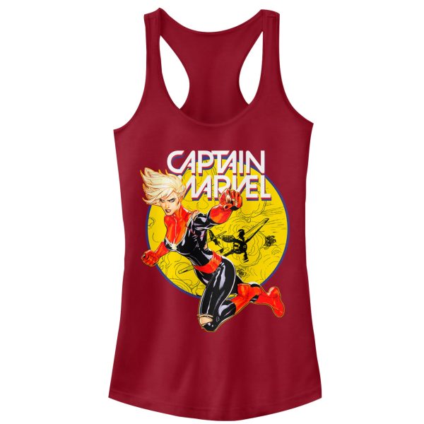 Junior_s Marvel Captain Marvel Vintage Ring Racerback Tank Top