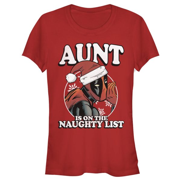 Junior’s Marvel Christmas Deadpool Aunt on Naughty List T-Shirt