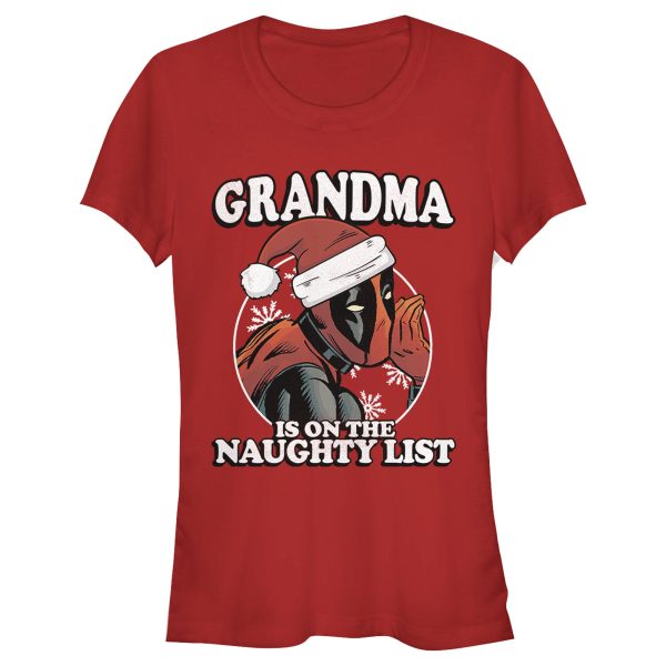 Junior’s Marvel Christmas Deadpool Grandma on Naughty List T-Shirt