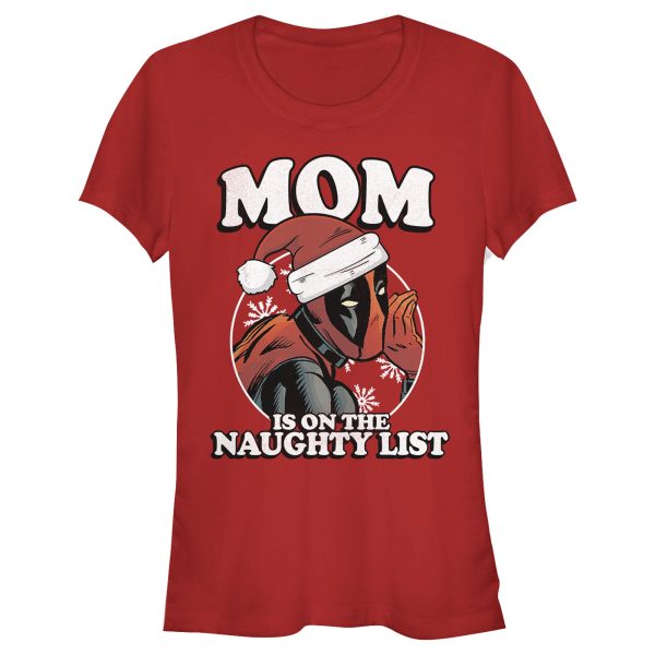 Junior’s Marvel Christmas Deadpool Mom on Naughty List T-Shirt