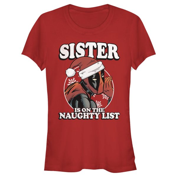 Junior’s Marvel Christmas Deadpool Sister on Naughty List T-Shirt