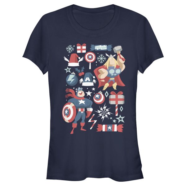 Junior’s Marvel Christmas Festive Hero Icons T-Shirt