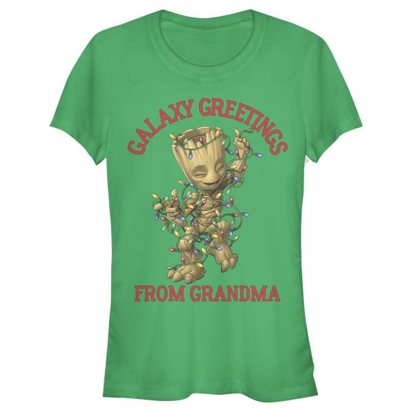 Junior’s Marvel Christmas Groot Galaxy Greetings Grandma T-Shirt