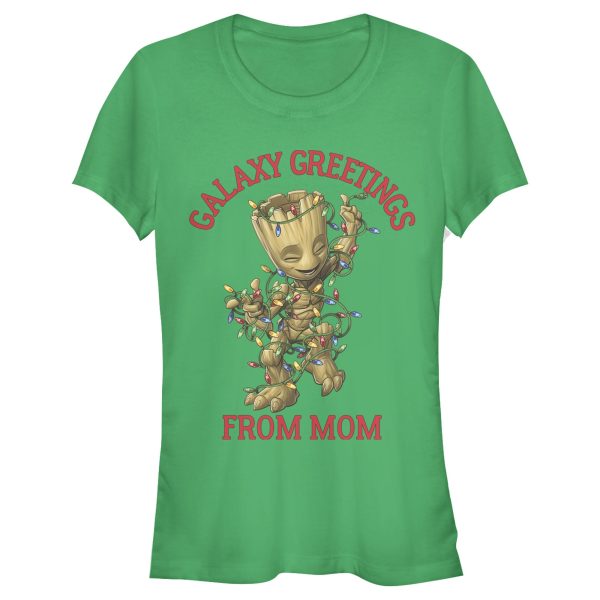 Junior’s Marvel Christmas Groot Galaxy Greetings Mom T-Shirt