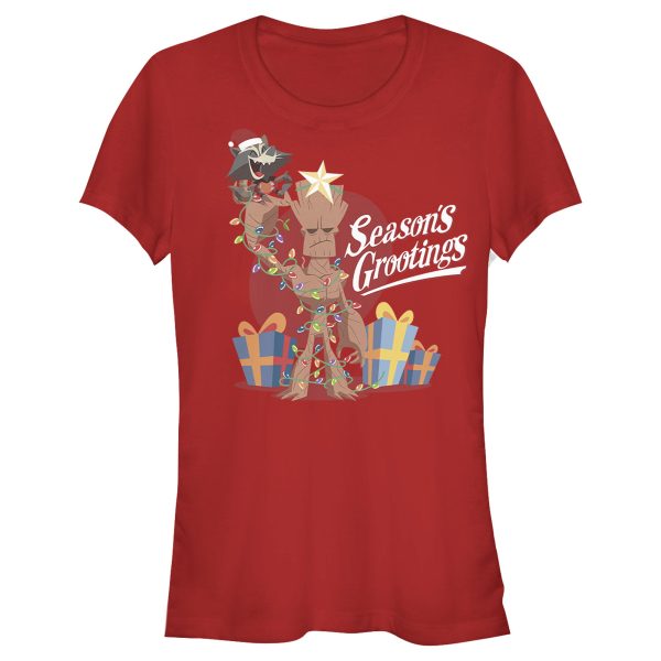 Junior’s Marvel Christmas Groot & Rocket Season Grooting T-Shirt