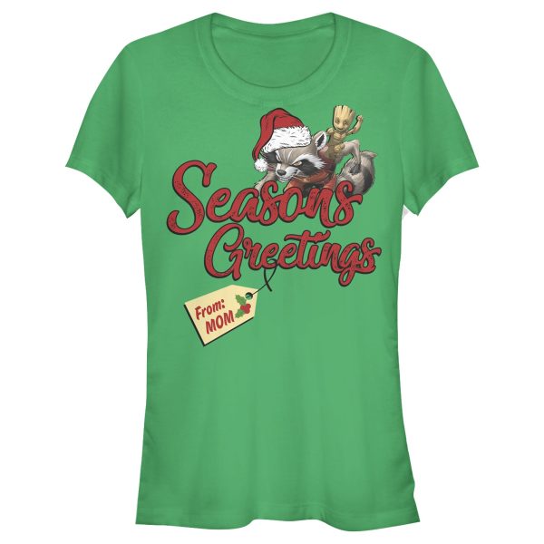 Junior’s Marvel Christmas Rocket & Groot Mom Greetings T-Shirt