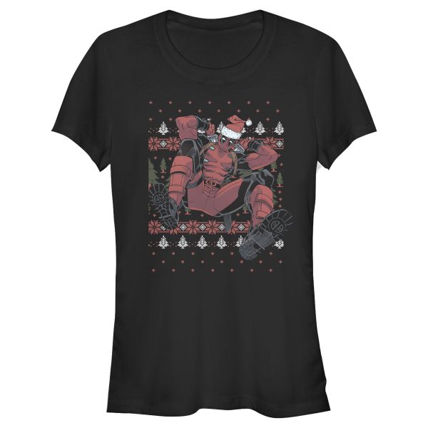 Junior’s Marvel Deadpool Santa Hat Ugly Sweater Holiday T-Shirt