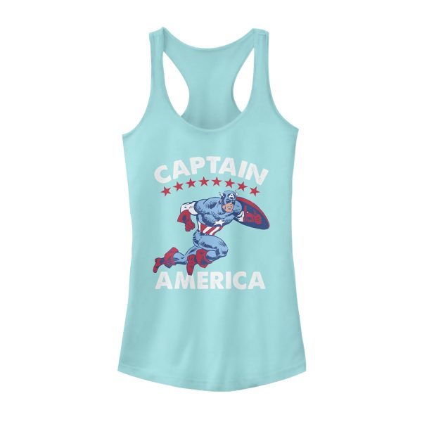 Junior’s Marvel Fourth of July Retro Captain America Racerback Tank Top