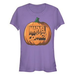 Junior’s Marvel Halloween Classic Logo Pumpkin T-Shirt