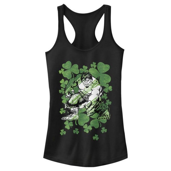 Junior’s Marvel St. Patrick’s Day Hulk Clover Field Racerback Tank Top