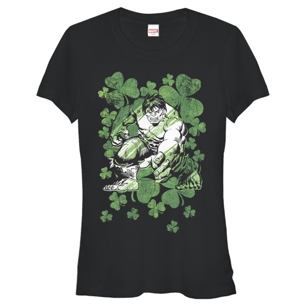 Junior’s Marvel St. Patrick’s Day Hulk Clover Field T-Shirt