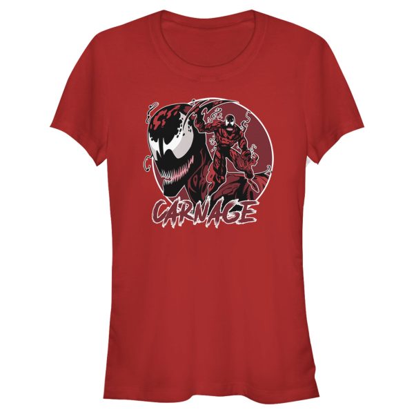 Junior’s Marvel Venom Carnage Mask Circle T-Shirt