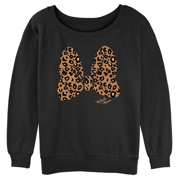 Junior’s Mickey & Friends Cheetah Print Minnie Mouse Bow Sweatshirt