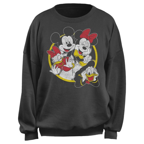 Junior’s Mickey & Friends Distressed Group Friends Circle Sweatshirt