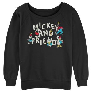 Junior’s Mickey & Friends Distressed Retro Characters Sweatshirt