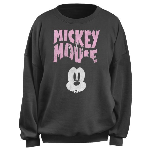 Junior’s Mickey & Friends Distressed Surprised Pink Logo Sweatshirt