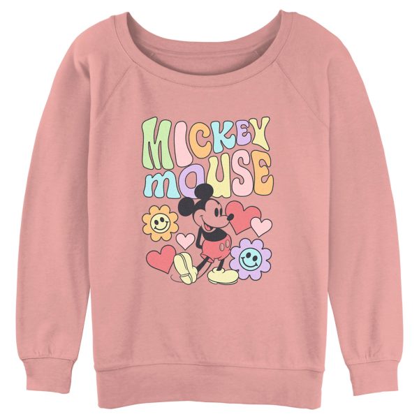 Junior’s Mickey & Friends Groovy Hearts and Smilies Logo Sweatshirt