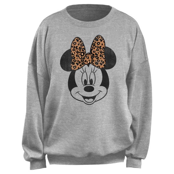 Junior’s Mickey & Friends Minnie Cheetah Print Bow Sweatshirt