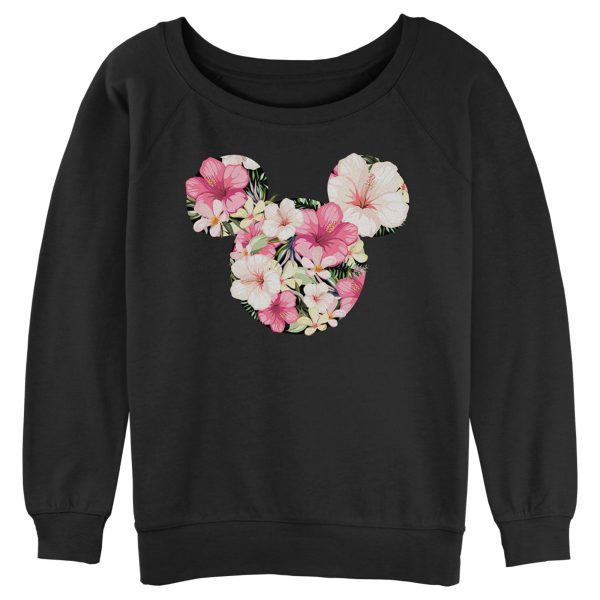 Junior’s Mickey & Friends Pink Floral Logo Sweatshirt