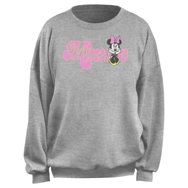 Junior’s Minnie Mouse Distressed Retro Pink Logo Sweatshirt