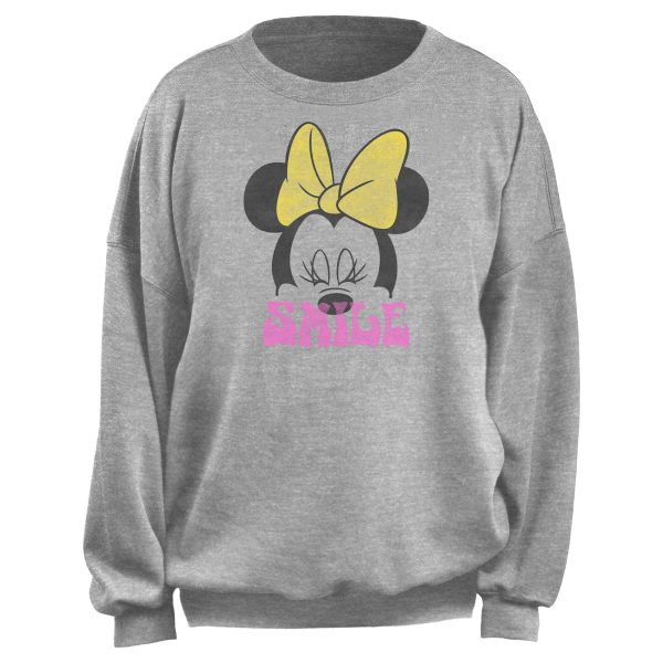 Junior’s Minnie Mouse Smile Yellow Bow Minnie Sweatshirt