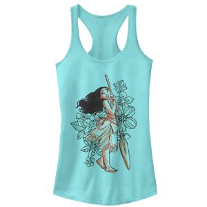 Junior’s Moana Tropical Floral Shade Racerback Tank Top