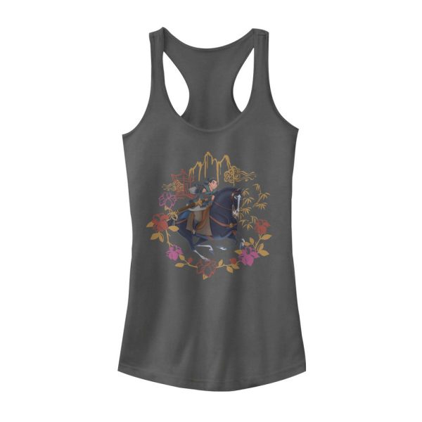 Junior’s Mulan Floral Wreath Racerback Tank Top