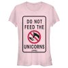 Junior’s Onward Do Not Feed Unicorn Warning T-Shirt