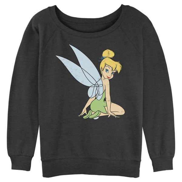 Junior’s Peter Pan Tinker Bell Distressed Wings Portrait Sweatshirt