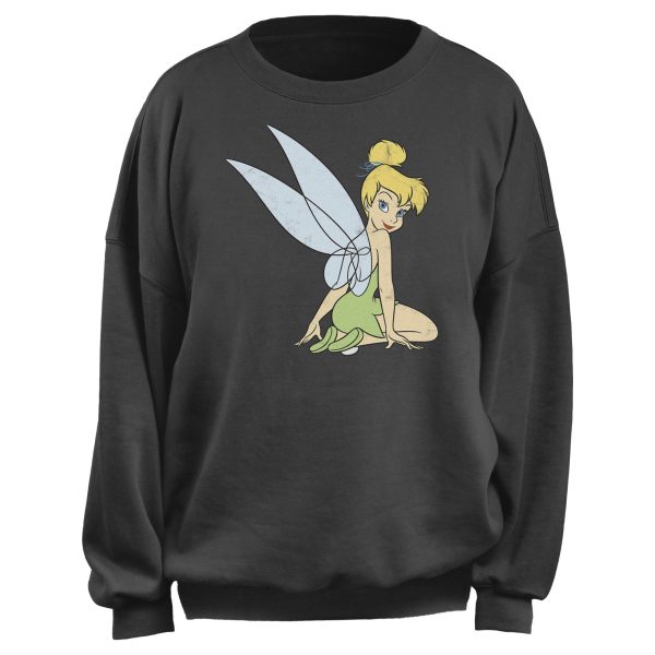 Junior’s Peter Pan Tinker Bell Sitting Distressed Portrait Sweatshirt