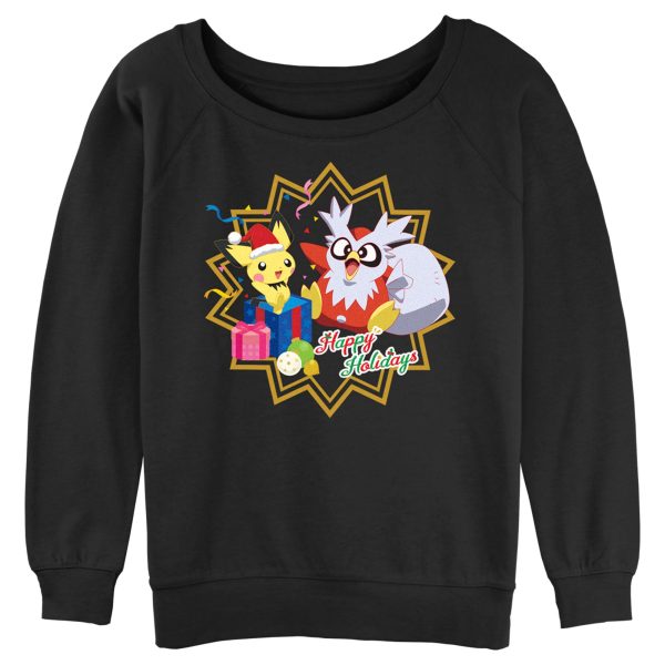 Junior’s Pokemon Christmas Pichu and Delibird Happy Holidays Sweatshirt