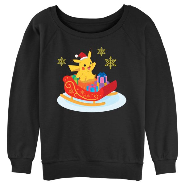 Junior’s Pokemon Christmas Pikachu Sleigh Sweatshirt