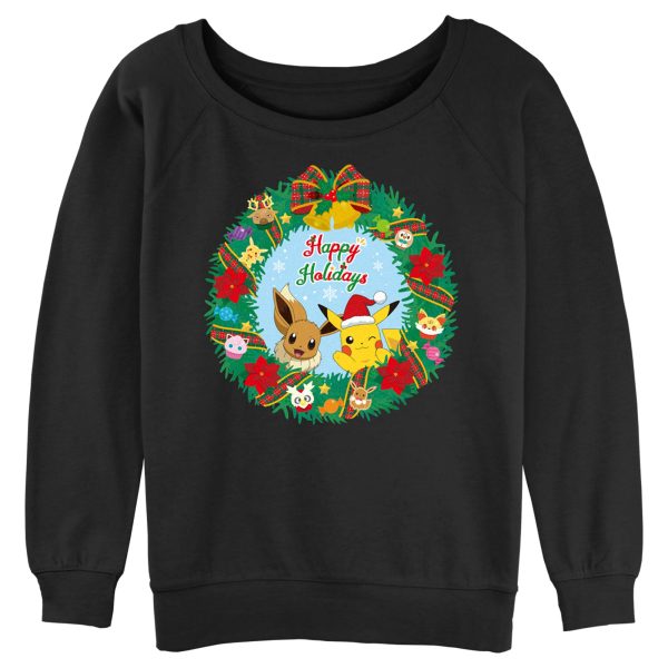 Junior’s Pokemon Pikachu and Eevee Happy Holidays Sweatshirt