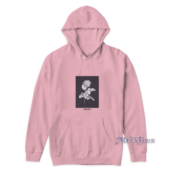 Rose Word Amour Pink Hoodie for Unisex