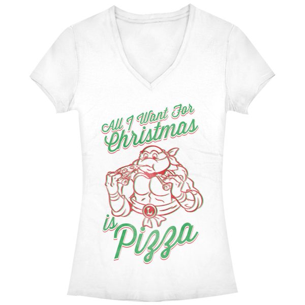 Junior’s Teenage Mutant Ninja Turtles Christmas I want Pizza T-Shirt