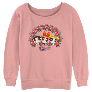 Junior’s The Powerpuff Girls Christmas Poinsettia Wreath Sweatshirt