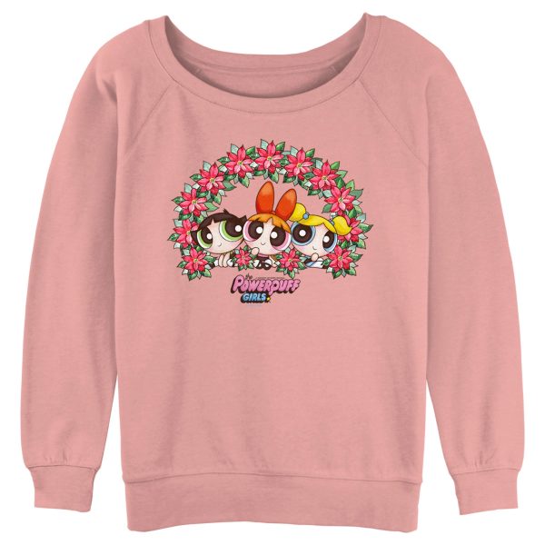 Junior’s The Powerpuff Girls Christmas Poinsettia Wreath Sweatshirt