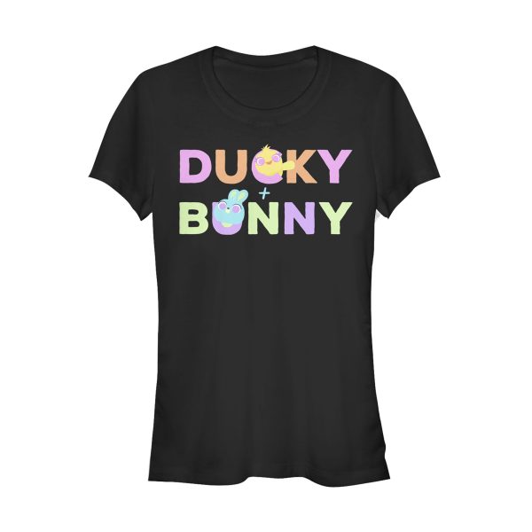 Junior’s Toy Story Ducky & Bunny Rainbow Text T-Shirt