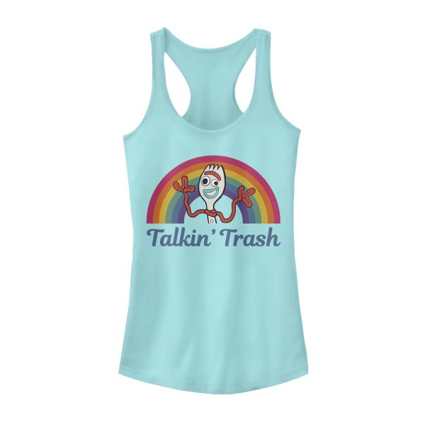 Junior’s Toy Story Forky Talkin’ Trash Rainbow Racerback Tank Top