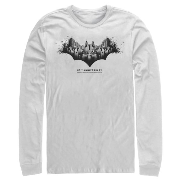 Men’s Batman Gotham Skyline Bat Shape Long Sleeve Shirt