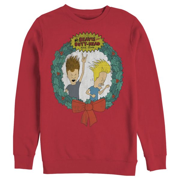 Men’s Beavis and Butt-Head Christmas Logo Rocker Wreath Sweatshirt