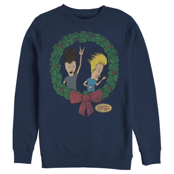 Men’s Beavis and Butt-Head Christmas Rocker Wreath Sweatshirt