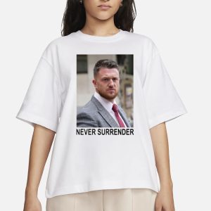 A Woman In London Tommy Robinson And Trump Mugshot Never Surrender T-Shirt 1 A Woman In London Tommy Robinson And Trump Mugshot Never Surrender T Shirt 2