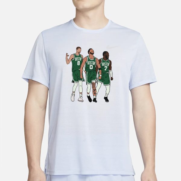 Bri Marie D wearing Kristaps Porzingis, Jayson Tatum And Jaylen Brown Big 3 Boston 2024 Shirt